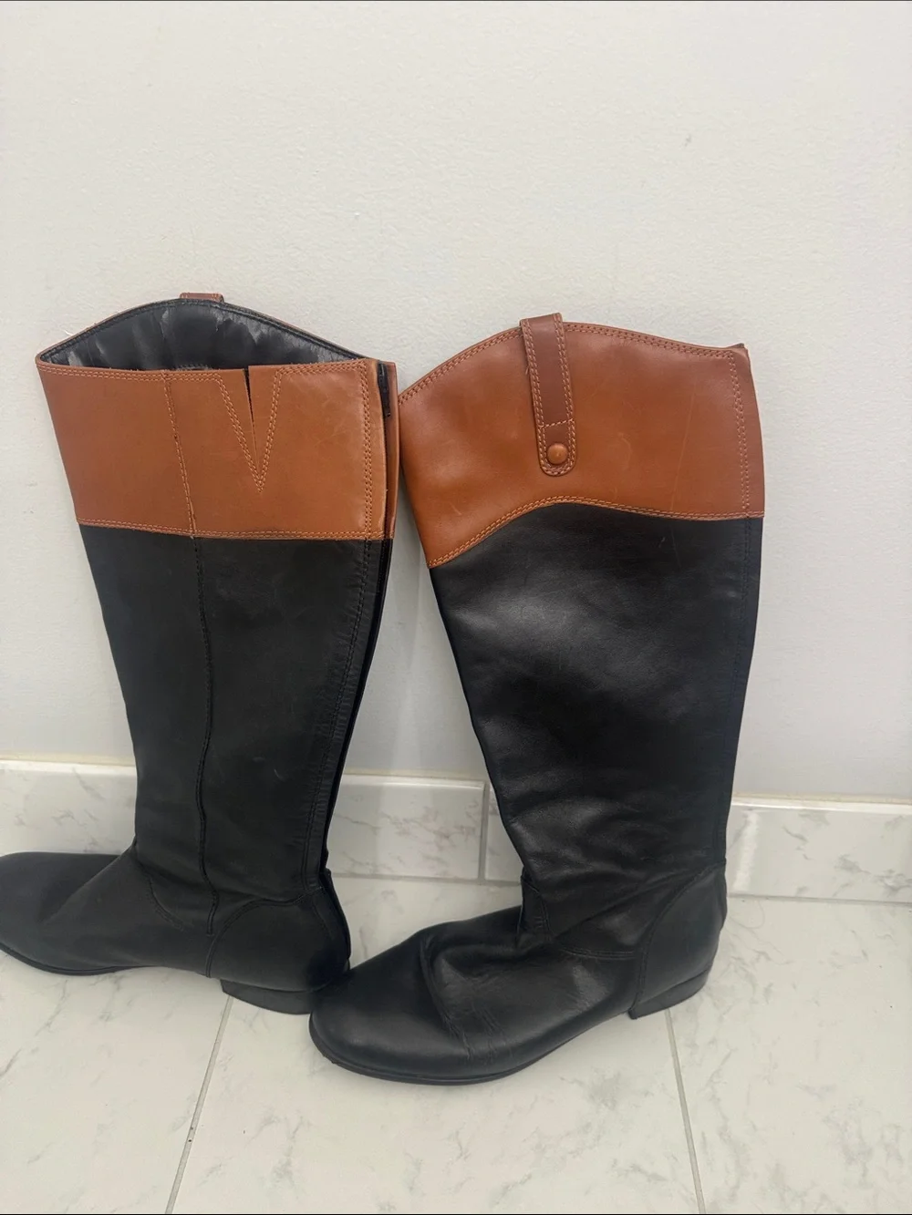 Two-Tone Black and Brown Over-the-Knee Riding Boots